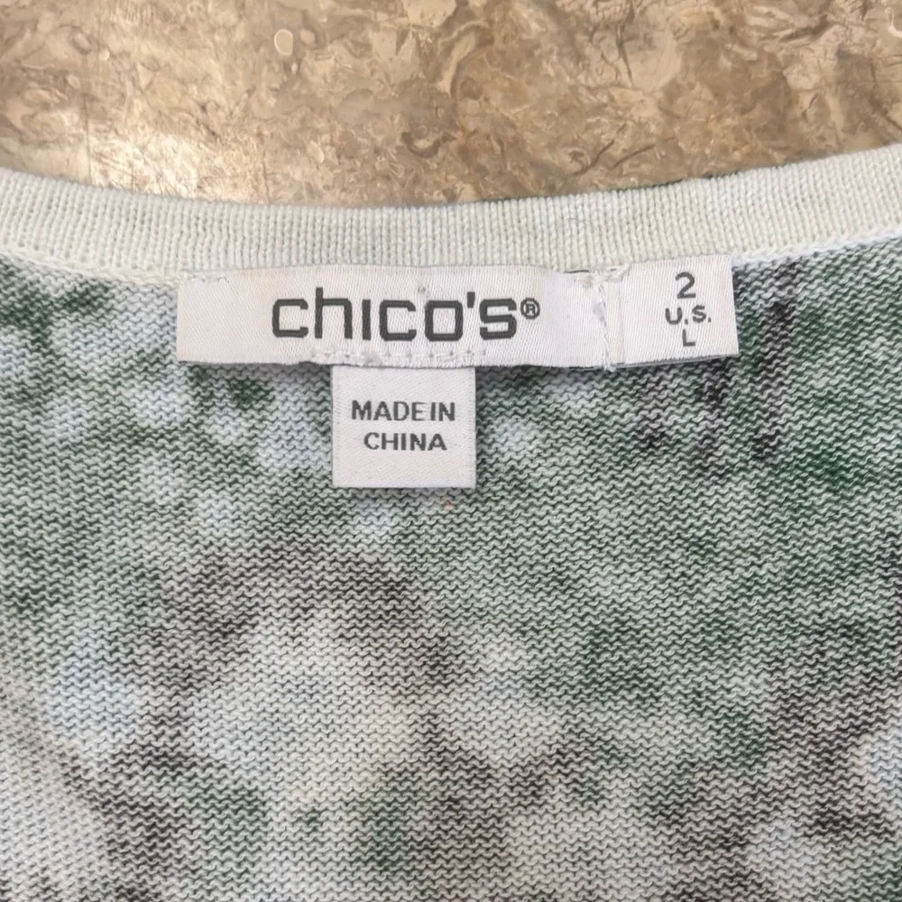 Chico’s Green Ikat Jacquard Linen Cotton Blend Sleeveless Tank Top Size 2 (L)